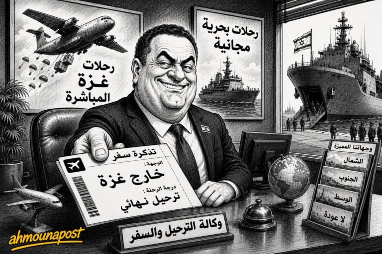 كاريكاتير سياسي ساخر عن الرحلات المجانية وتهجير الفلسطينيين
